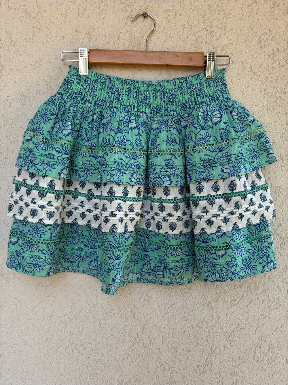 Women's light blue white green Floral Tiered Mini Skirt Roller Rabbit Target